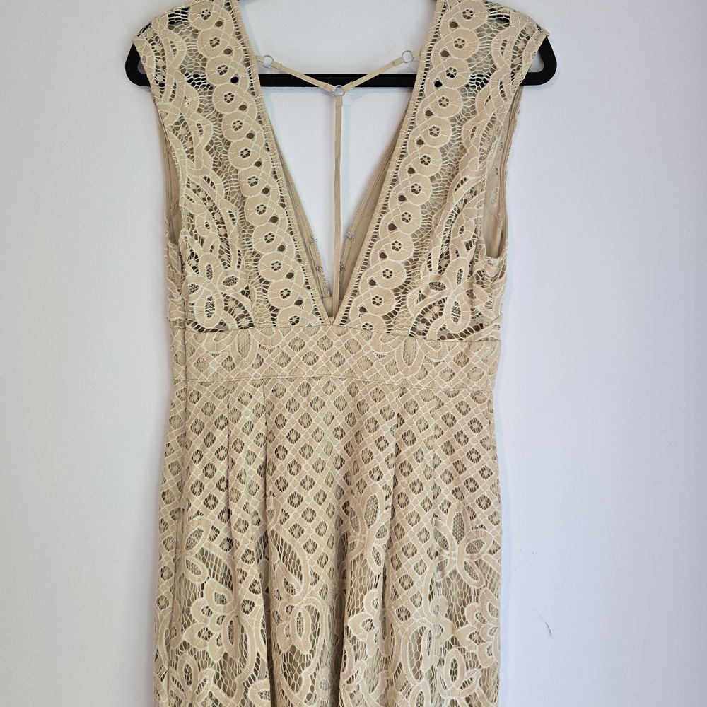 Free People Lace Mini Deep V-Neck Dress